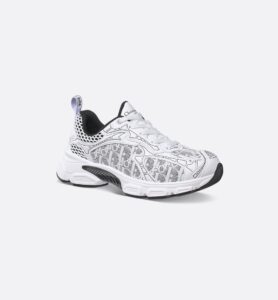 Dior Vibe  – White Mesh Printed with Dior Oblique Motif and White and Black Leather-Effect Panels