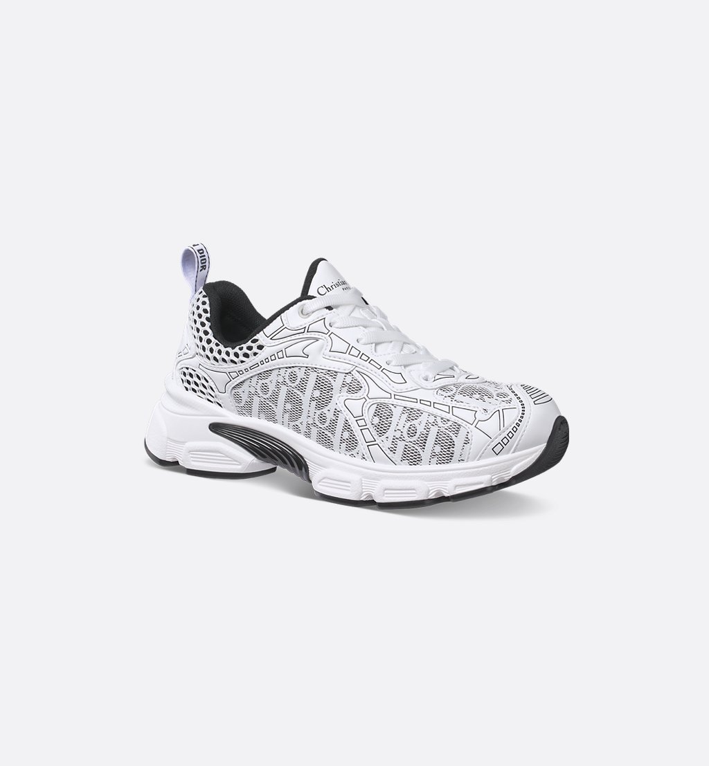 Dior Vibe  – White Mesh Printed with Dior Oblique Motif and White and Black Leather-Effect Panels