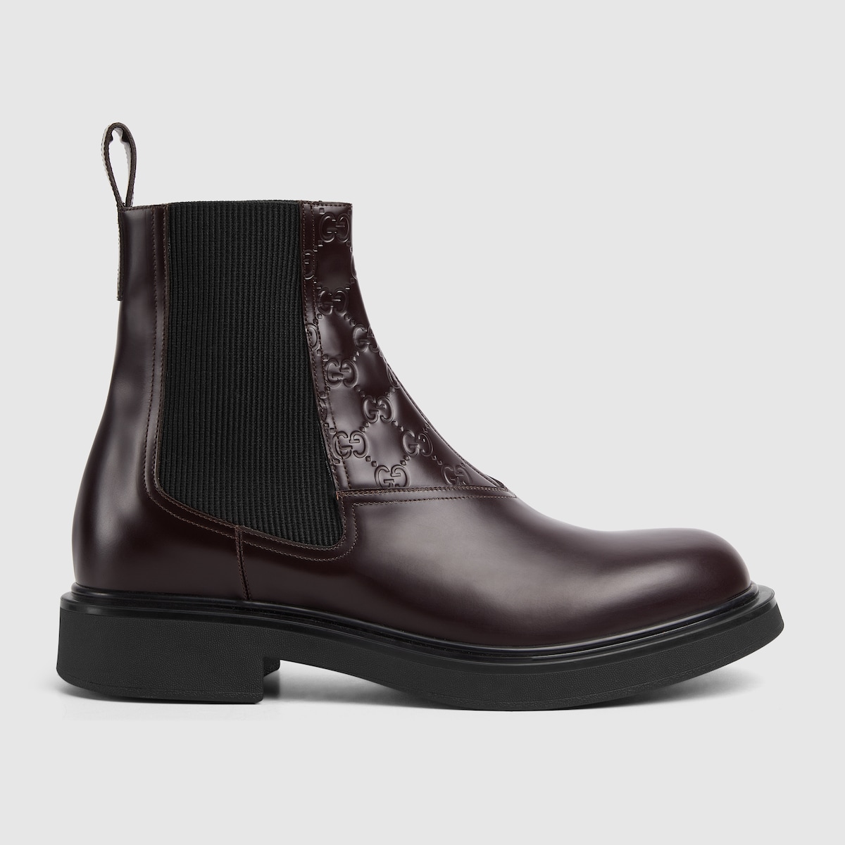 Men’s Ankle Boot With GG Detail Dark Bordeaux Leather