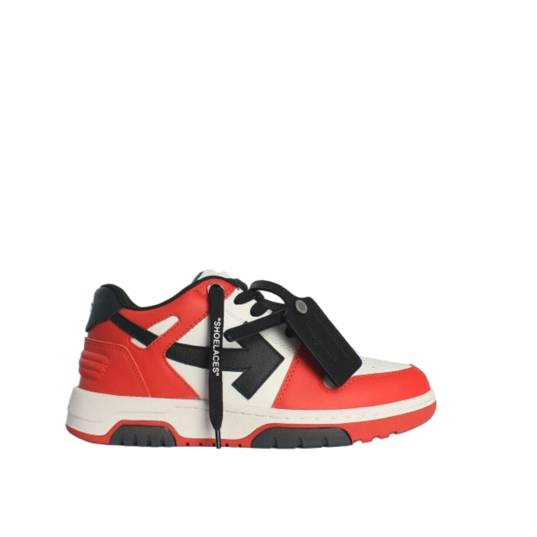 Off White Calf Leather Sneakers Red & Black